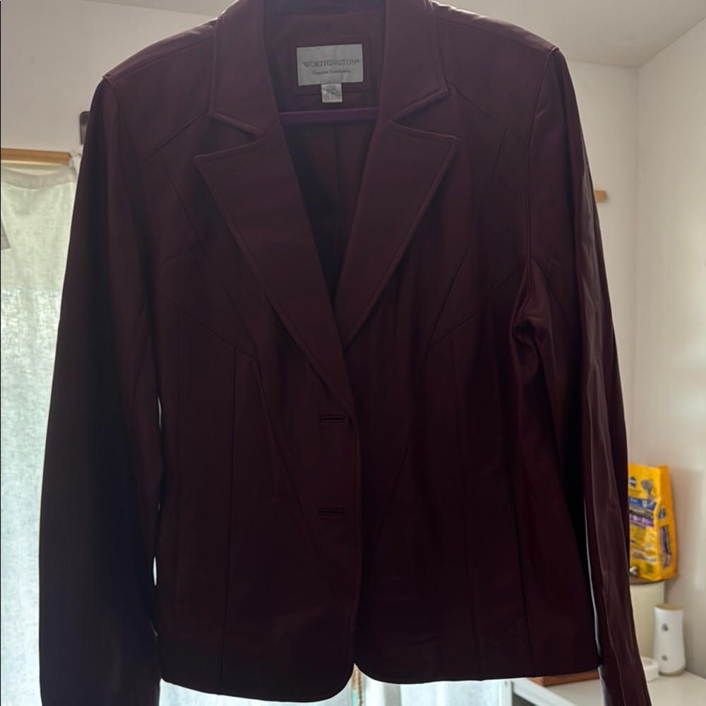 Worthington Red Blazer Classic Structured Suit Jacket burgundi wine  color